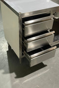 Stainless steel utility sink with 3 drawers front view

Commercial sink cabinet for restaurant or kitchen use

Stainless sink station with pull-out storage drawers

Industrial-grade sink unit with integrated storage

Compact kitchen sink workstation for food prep areas