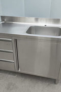 Stainless steel utility sink with 3 drawers front view

Commercial sink cabinet for restaurant or kitchen use

Stainless sink station with pull-out storage drawers

Industrial-grade sink unit with integrated storage

Compact kitchen sink workstation for food prep areas