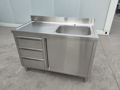 Stainless steel utility sink with 3 drawers front view

Commercial sink cabinet for restaurant or kitchen use

Stainless sink station with pull-out storage drawers

Industrial-grade sink unit with integrated storage

Compact kitchen sink workstation for food prep areas