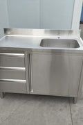 Stainless steel utility sink with 3 drawers front view

Commercial sink cabinet for restaurant or kitchen use

Stainless sink station with pull-out storage drawers

Industrial-grade sink unit with integrated storage

Compact kitchen sink workstation for food prep areas