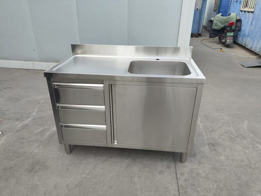 Stainless steel utility sink with 3 drawers front view

Commercial sink cabinet for restaurant or kitchen use

Stainless sink station with pull-out storage drawers

Industrial-grade sink unit with integrated storage

Compact kitchen sink workstation for food prep areas