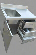 Stainless steel utility sink with 3 drawers front view

Commercial sink cabinet for restaurant or kitchen use

Stainless sink station with pull-out storage drawers

Industrial-grade sink unit with integrated storage

Compact kitchen sink workstation for food prep areas