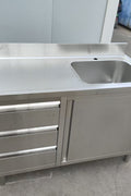 Stainless steel utility sink with 3 drawers front view

Commercial sink cabinet for restaurant or kitchen use

Stainless sink station with pull-out storage drawers

Industrial-grade sink unit with integrated storage

Compact kitchen sink workstation for food prep areas