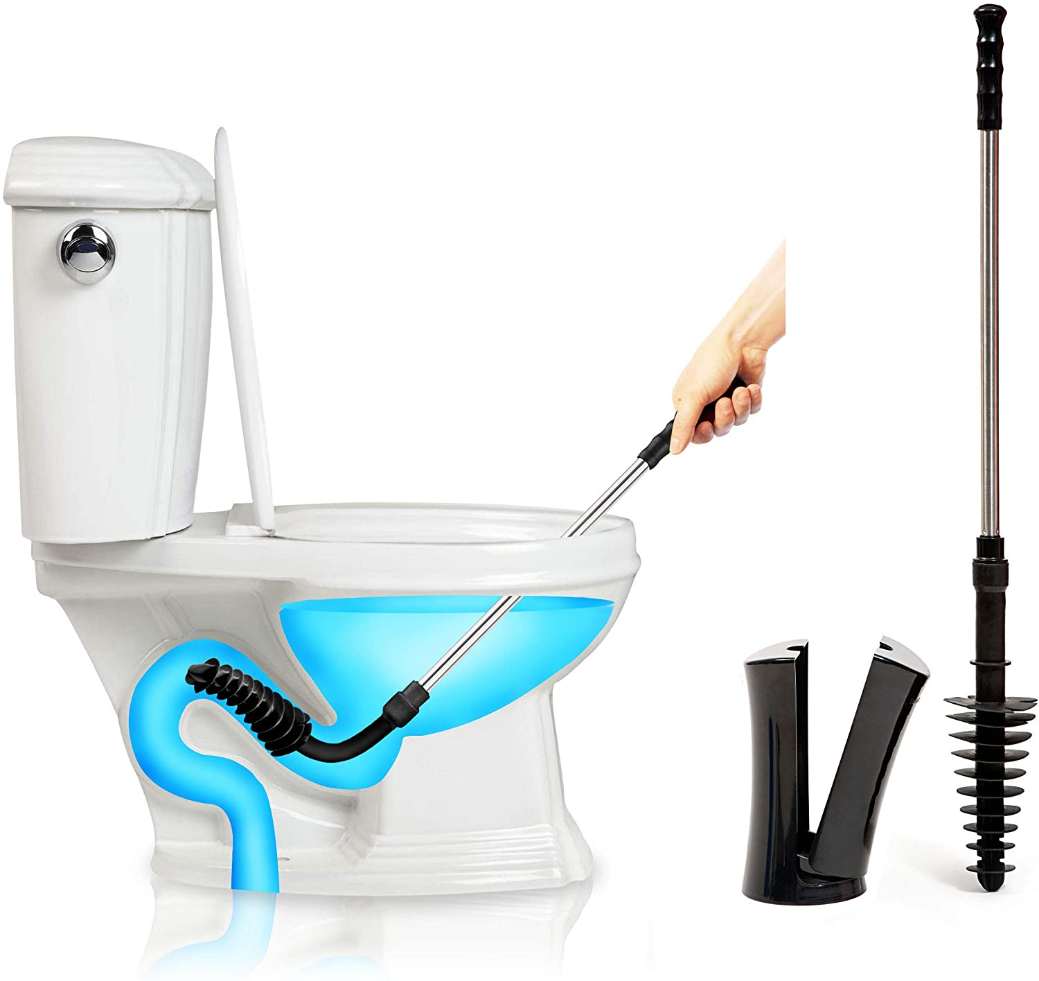 New Stainless Steel Toilet Plunger Dredge – Powerful Clog Remover with Holder | SKU: D0239 - with | Sold by Uncle Wiener's Wholesale