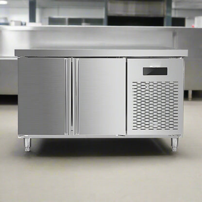 Stainless steel undercounter fridge freezer workbench with dual doors
Commercial 400L fridge freezer with prep surface
Undercounter dual temperature fridge freezer for restaurants
