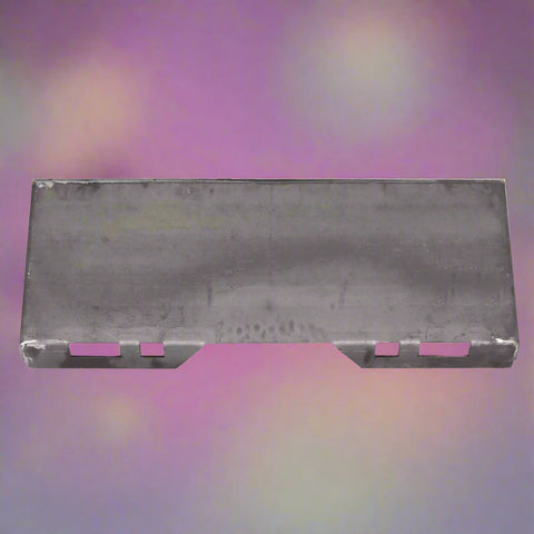 Weld-on quick attach mount plate for skid steer loaders

Universal steel plate with skid steer quick attach cutouts

Side view of heavy-duty quick attach skid steer plate

Grade 50 steel weld-on plate for skid steer attachment conversion