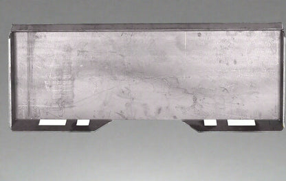 Weld-on quick attach mount plate for skid steer loaders

Universal steel plate with skid steer quick attach cutouts

Side view of heavy-duty quick attach skid steer plate

Grade 50 steel weld-on plate for skid steer attachment conversion