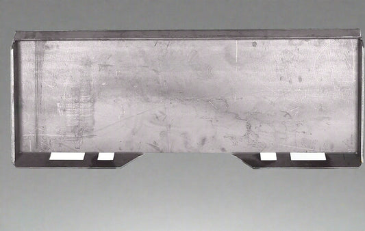 Weld-on quick attach mount plate for skid steer loaders

Universal steel plate with skid steer quick attach cutouts

Side view of heavy-duty quick attach skid steer plate

Grade 50 steel weld-on plate for skid steer attachment conversion