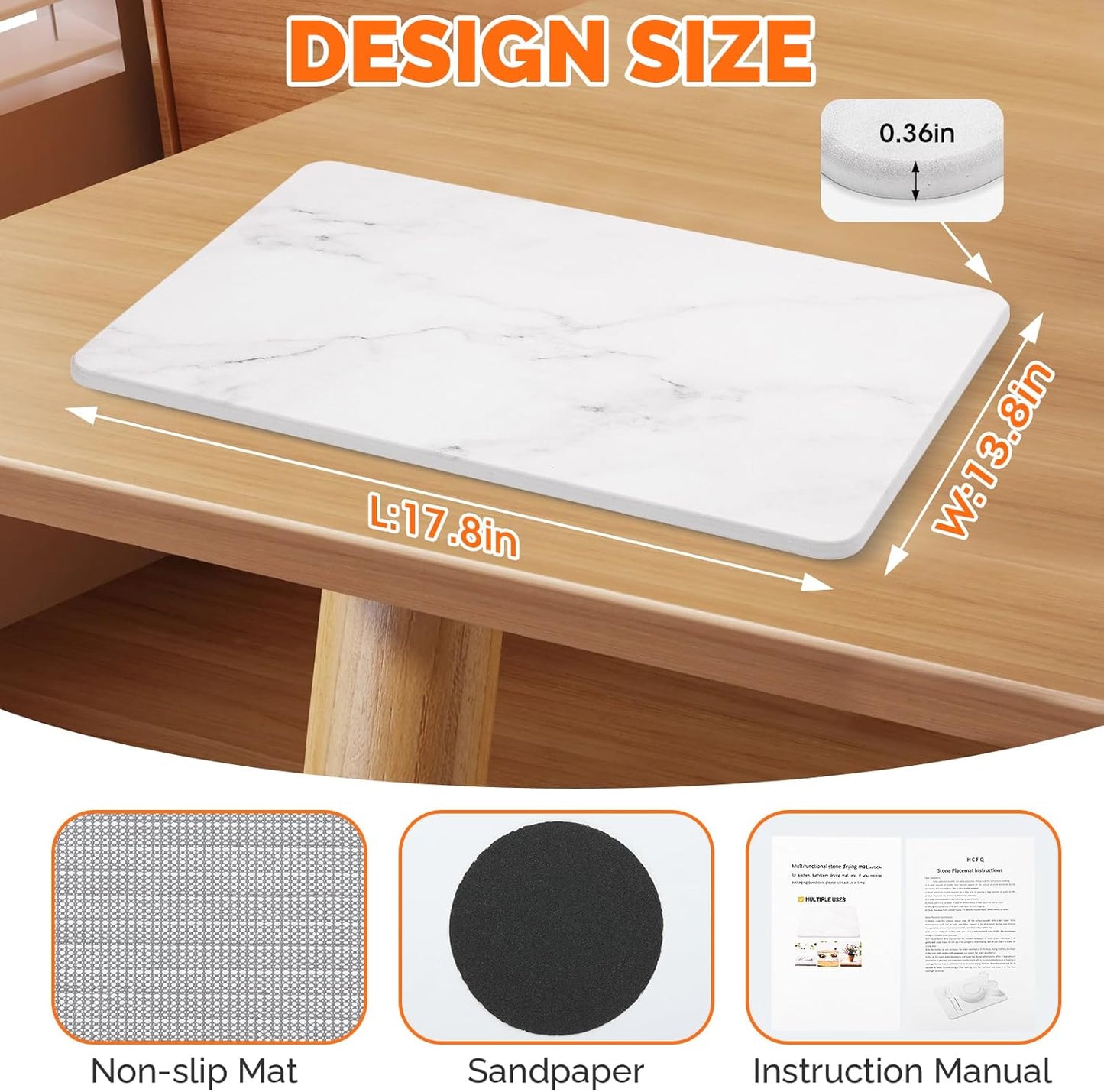 Stone quick-drying dish mat on kitchen counter with glasses
Anti-slip 18x14 inch dish drying mat absorbing water
White diatomaceous earth mat used under drying rack
Modern countertop with fast-drying stone mat and dishes