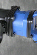 Stubby 1 inch air impact gun in blue with handle and sockets
Compact impact gun for truck and shop use
Pneumatic air impact wrench with twin hammer mechanism
Side handle stubby air tool with socket set