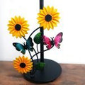 Sunflower and butterfly paper towel holder with floral iron frame – decorative kitchen countertop accessory
