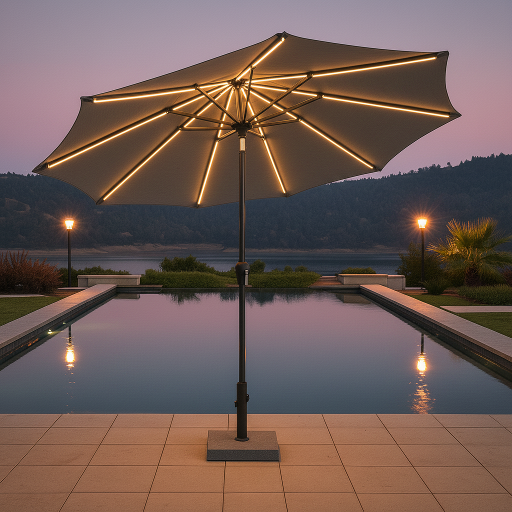 SunVilla 10 FT LED Patio Umbrella – Solar Powered with Auto Tilt, 360° – Uncle Wiener's Wholesale SunVilla 10 FT LED Patio Umbrella – Solar Powered with Auto Tilt, 360° – Uncle Wiener's Wholesale