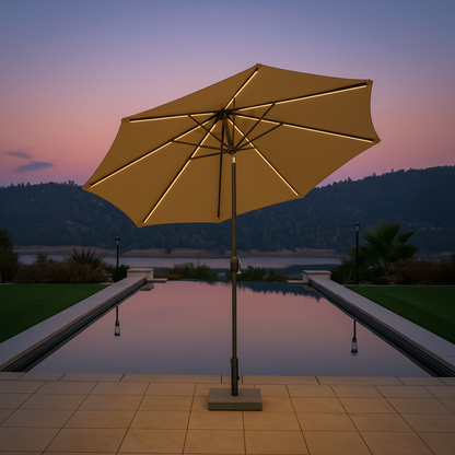SunVilla 10 FT LED Patio Umbrella – Solar Powered with Auto Tilt, 360° Rotation & Outdura® Fabric