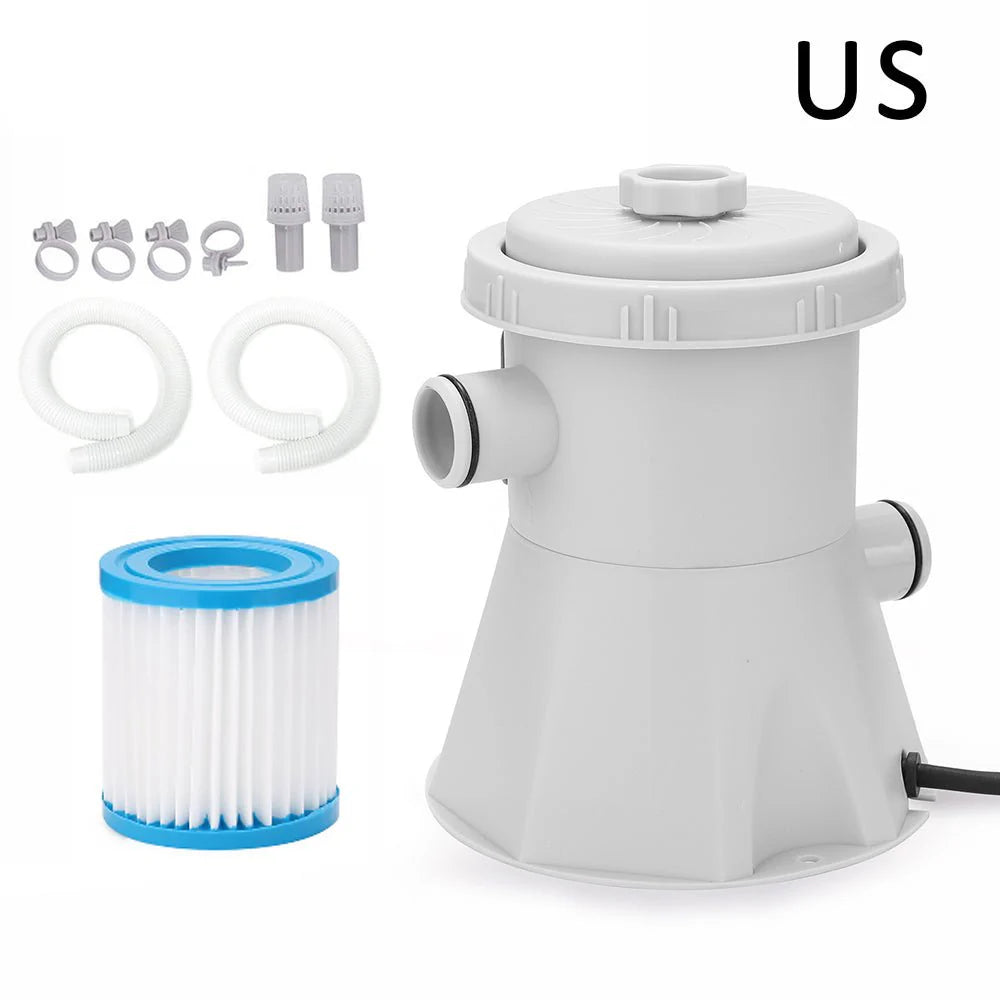 Swimming pool filter pump kit with filter cartridge

Easy-installation pool filtration system with hoses

Pool pump and filter combo for clean water

White filter pump for above-ground pools

Complete pool filtration pump kit with accessories