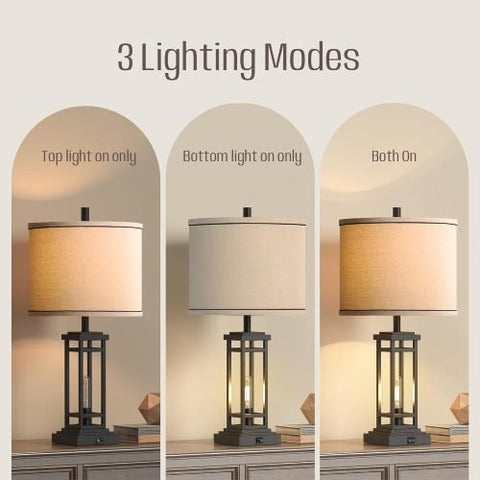 Farmhouse-style bronze table lamp with USB A and C ports

Set of 2 bedside lamps with charging ports and linen shade

Rustic USB table lamp for bedroom or living room

USB-C end table lamp with pull chain and soft lighting

