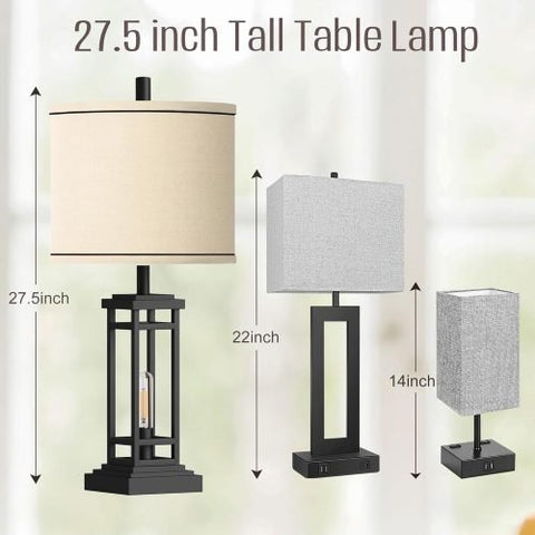 Farmhouse-style bronze table lamp with USB A and C ports

Set of 2 bedside lamps with charging ports and linen shade

Rustic USB table lamp for bedroom or living room

USB-C end table lamp with pull chain and soft lighting

