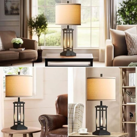 Farmhouse-style bronze table lamp with USB A and C ports

Set of 2 bedside lamps with charging ports and linen shade

Rustic USB table lamp for bedroom or living room

USB-C end table lamp with pull chain and soft lighting

