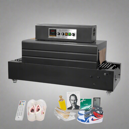 Thermal shrink wrap machine front view – model 112520
Heat tunnel system for shrink packaging – side view
Compact commercial shrink wrap unit with control panel
Quartz tube heat system for shrink wrap films
POF shrink film heat tunnel packing machine