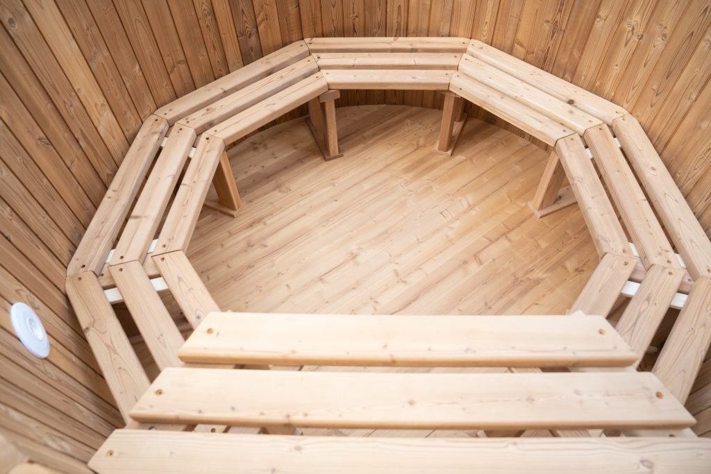 New Thermo Pine Outdoor Hot Tub with External Wood - Fired Heater | Eco - Friendly Luxury Spa SOT1810 - with | Sold by Uncle Wiener's Wholesale