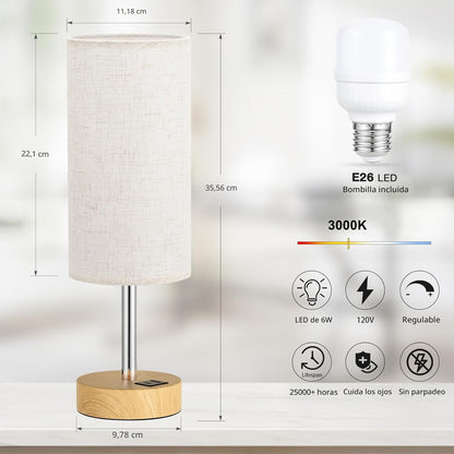 NEW Touch Control Bedside Table Lamp with USB Charging Port Dimmable Night Light White T2674 - with | Sold by Uncle Wiener's Wholesale