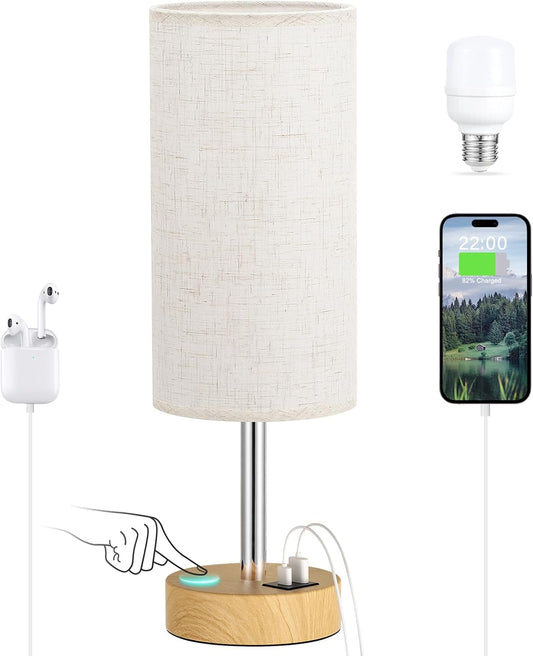 NEW Touch Control Bedside Table Lamp with USB Charging Port Dimmable Night Light White T2674 - with | Sold by Uncle Wiener's Wholesale