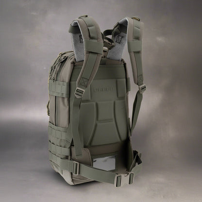 Tracker Tactical Backpack in OD Green – military style with compartments
Side view of tactical backpack with breathable straps and buckles
Tactical backpack opened to show internal pockets and zippers
Outdoor survival backpack with molle system and storage pockets