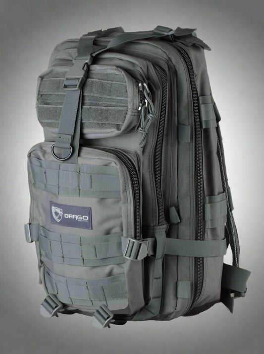 Tracker Tactical Backpack in OD Green – military style with compartments
Side view of tactical backpack with breathable straps and buckles
Tactical backpack opened to show internal pockets and zippers
Outdoor survival backpack with molle system and storage pockets