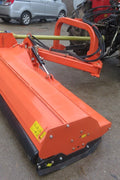 Heavy-duty PTO flail mower for tractors – 71 inch cutting width
BCR180 3-point flail mower side view – orange color
Tractor-mounted flail mower – cutting field grass
PTO flail mower attachment with hydraulic side shift and rotor housing
