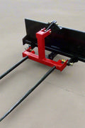 HLA67 skid steer to 3-point hitch plate – front angle
Rear view of 3-point skid steer adapter with lift arms
Close-up of 2" trailer receiver hitch on adapter plate
Side profile of Category 1 & 2 compatible plate
Adjustable lift arms and steel plate design