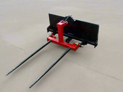 HLA67 skid steer to 3-point hitch plate – front angle
Rear view of 3-point skid steer adapter with lift arms
Close-up of 2" trailer receiver hitch on adapter plate
Side profile of Category 1 & 2 compatible plate
Adjustable lift arms and steel plate design