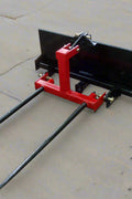 HLA67 skid steer to 3-point hitch plate – front angle
Rear view of 3-point skid steer adapter with lift arms
Close-up of 2" trailer receiver hitch on adapter plate
Side profile of Category 1 & 2 compatible plate
Adjustable lift arms and steel plate design