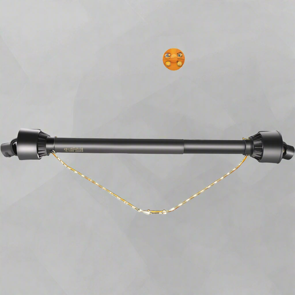 Yellow Series 4 PTO shaft with 6-spline ends and safety cover – isolated view
Diagram showing PTO shaft specs and torque performance
PTO shaft installed on orange tractor with mower attachment
Detailed view of 6-spline and round-end connectors on PTO shaft