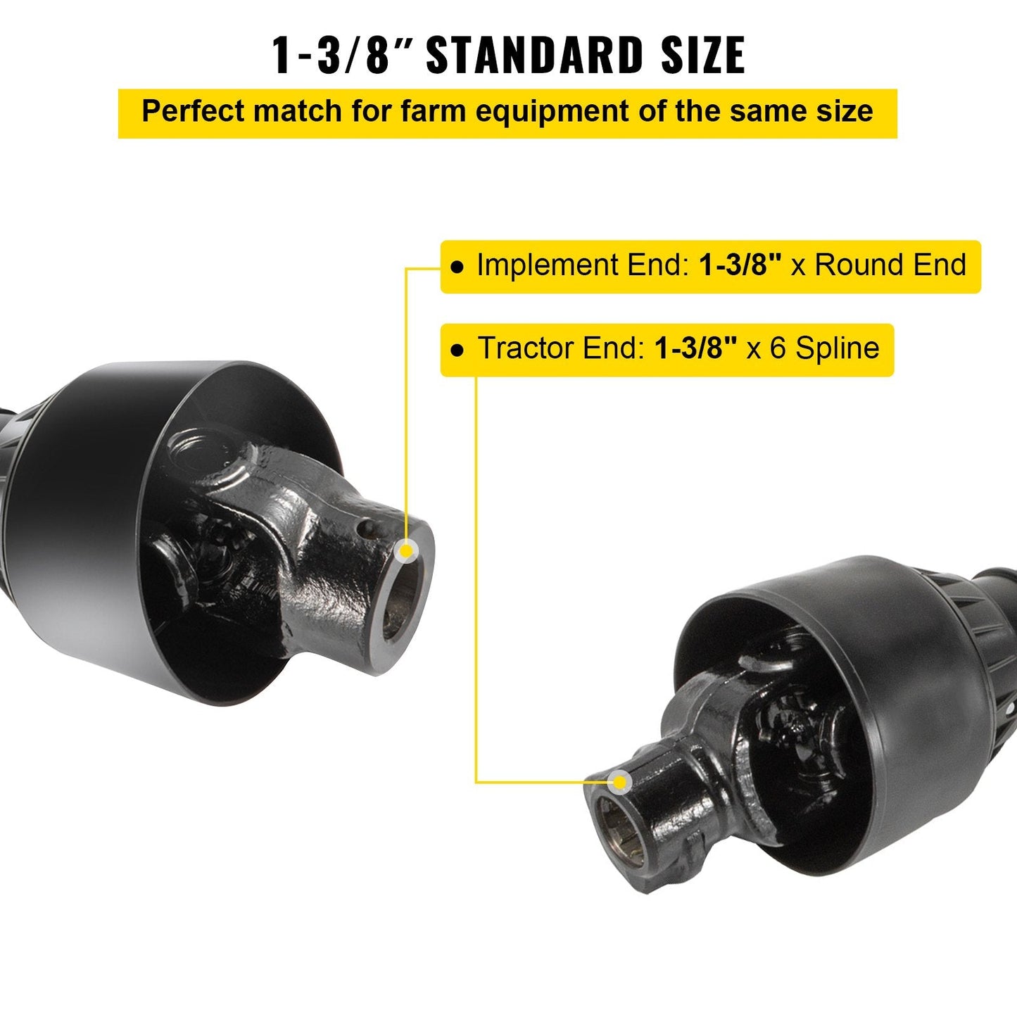 Yellow Series 4 PTO shaft with 6-spline ends and safety cover – isolated view
Diagram showing PTO shaft specs and torque performance
PTO shaft installed on orange tractor with mower attachment
Detailed view of 6-spline and round-end connectors on PTO shaft