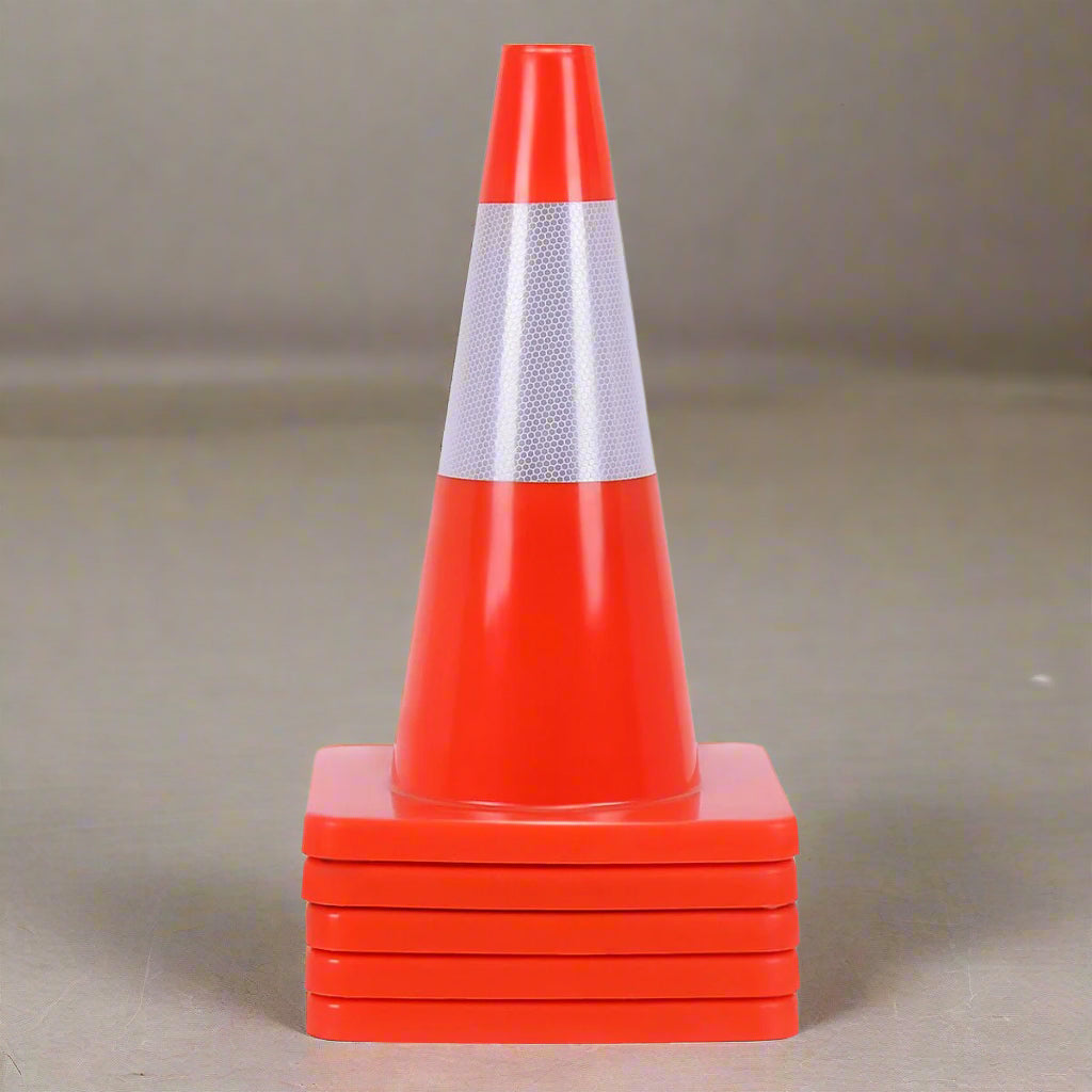 Orange 18 inch traffic cone with reflective ring
Base view of stackable PVC road safety cone
Set of traffic cones lined up on construction site
High-visibility reflective safety cone (28 inch)
Side view of TTC218 and TTC228 traffic cones