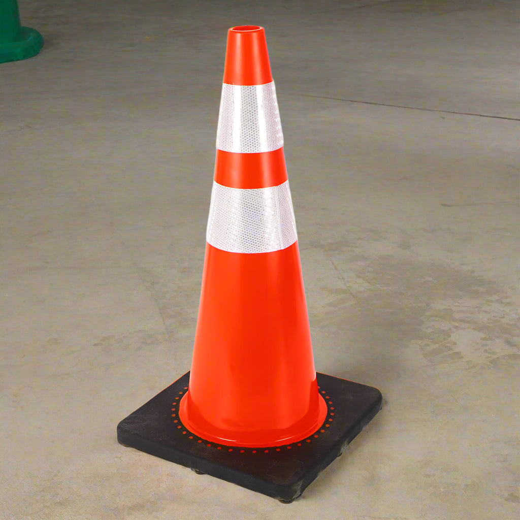 Orange 18 inch traffic cone with reflective ring
Base view of stackable PVC road safety cone
Set of traffic cones lined up on construction site
High-visibility reflective safety cone (28 inch)
Side view of TTC218 and TTC228 traffic cones