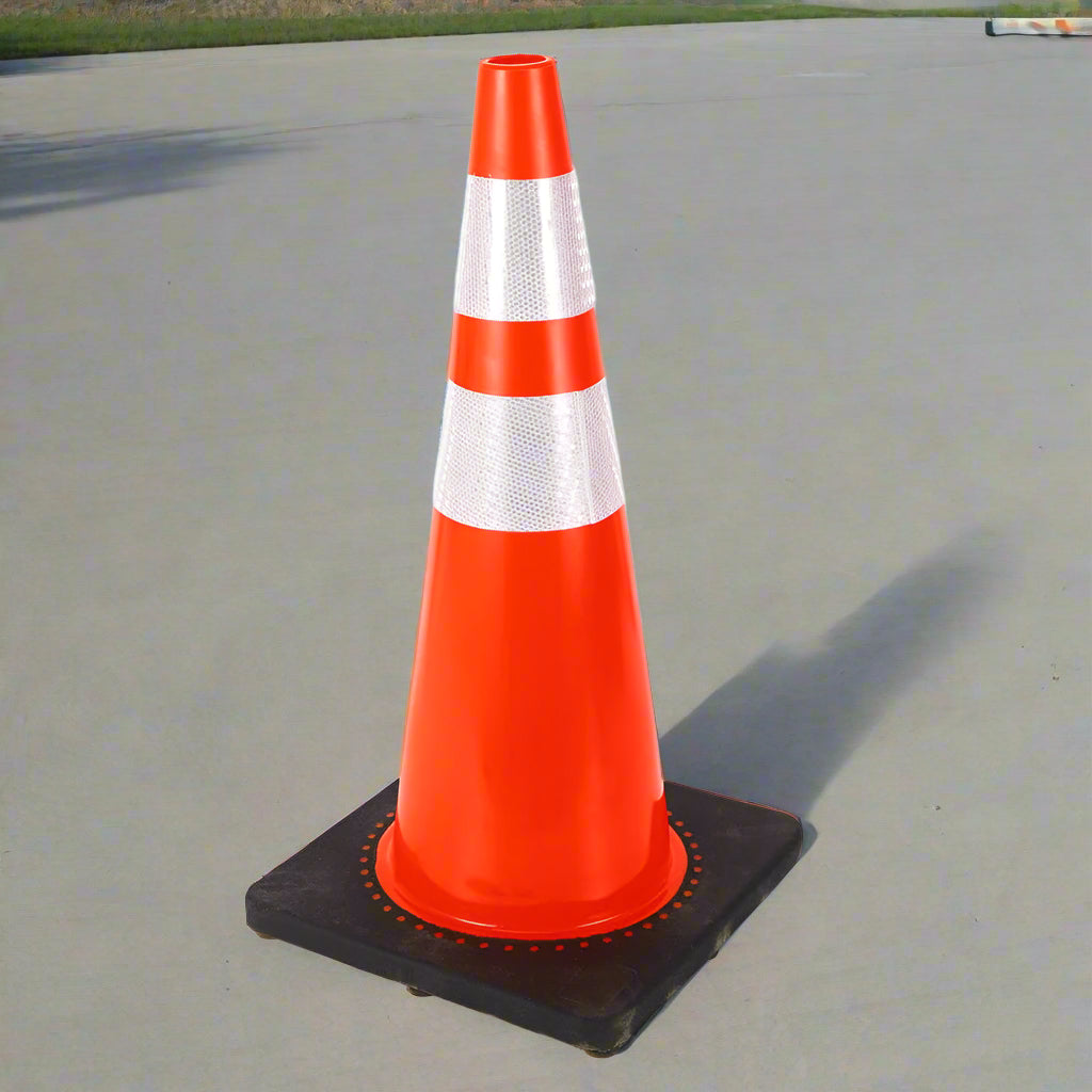 Orange 18 inch traffic cone with reflective ring
Base view of stackable PVC road safety cone
Set of traffic cones lined up on construction site
High-visibility reflective safety cone (28 inch)
Side view of TTC218 and TTC228 traffic cones