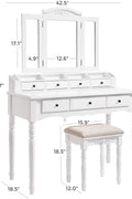 espresso vanity set with tri-fold mirror and stool
white 7-drawer makeup dressing table
vanity table with jewelry hooks
makeup table with stool and drawers
elegant vanity furniture for bedrooms