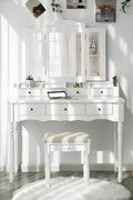 espresso vanity set with tri-fold mirror and stool
white 7-drawer makeup dressing table
vanity table with jewelry hooks
makeup table with stool and drawers
elegant vanity furniture for bedrooms