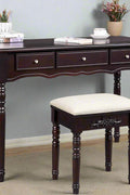 espresso vanity set with tri-fold mirror and stool
white 7-drawer makeup dressing table
vanity table with jewelry hooks
makeup table with stool and drawers
elegant vanity furniture for bedrooms