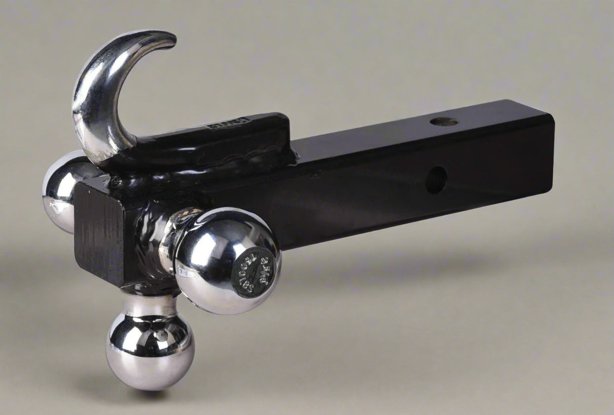 Triple Ball Hitch with Hook – 2” Receiver Mount (HB002)
Trailer Hitch with Chrome Balls and Hook – Side View
Heavy-Duty Hitch Ball Combo with Tow Hook – Rear Angle
3-Way Trailer Ball Mount with Hook – Top View