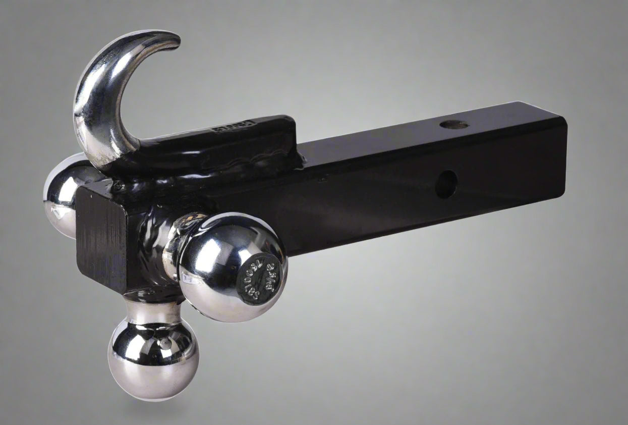Triple Ball Hitch with Hook – 2” Receiver Mount (HB002)
Trailer Hitch with Chrome Balls and Hook – Side View
Heavy-Duty Hitch Ball Combo with Tow Hook – Rear Angle
3-Way Trailer Ball Mount with Hook – Top View