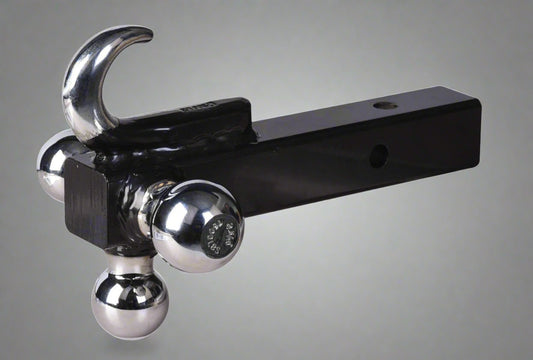 Triple Ball Hitch with Hook – 2” Receiver Mount (HB002)
Trailer Hitch with Chrome Balls and Hook – Side View
Heavy-Duty Hitch Ball Combo with Tow Hook – Rear Angle
3-Way Trailer Ball Mount with Hook – Top View