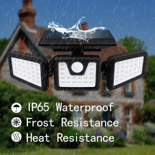 Triple Head LED Solar Motion Sensor Light mounted on exterior wall
Outdoor LED floodlight with adjustable heads and PIR sensor
Weatherproof solar-powered security light for patio and driveway