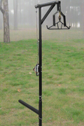 Truck hitch game hoist with gambrel
Heavy-duty 600 lb hoist for field dressing
Adjustable height hunting hoist attached to pickup
Winch hoist rotating 360 degrees with locking pin
Black steel truck hitch hoist for deer and elk