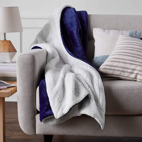 New Ultra Soft Micro Mink Sherpa Throw Blanket – Reversible, Warm & Cozy Fleece Throw for Couch or Bed 920CW - with 50X60 THROW BLANKET BLUE & WHITE 920BLW | Sold by Uncle Wiener's Wholesale