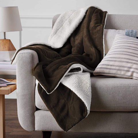 New Ultra Soft Micro Mink Sherpa Throw Blanket – Reversible, Warm & Cozy Fleece Throw for Couch or Bed 920CW - with 50X60 THROW BLANKET CHOCOLATE & WHITE 920CW | Sold by Uncle Wiener's Wholesale