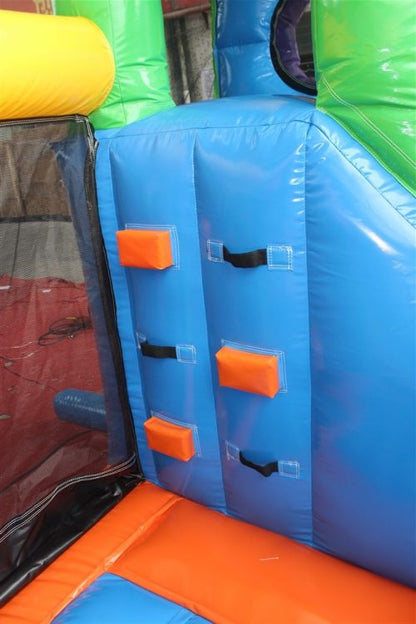 Unicorn inflatable bouncy castle with slide combo for kids
Commercial-grade bounce house with blower and mesh safety walls
Unicorn-themed inflatable play structure with vibrant colors
Side view of vinyl inflatable bouncer and slide unit
Top view of inflatable unicorn castle combo for children’s events