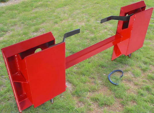 Red tree and fence post puller attachment for skid steer
Side view of HLA95 quick attach post puller
Close-up of welded frame and mounting plate
Top view of post puller showing jaw spacing
Tree and post puller connected to tractor