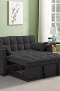 Gray velvet convertible loveseat sofa in living room
Folded-down sleeper position of gray sofa
Black version of the loveseat sofa bed
Close-up of backrest adjustment mechanism
Sofa being transformed from seated to bed mode
Under-seat storage feature view
Both color variants side by side