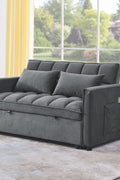 Gray velvet convertible loveseat sofa in living room
Folded-down sleeper position of gray sofa
Black version of the loveseat sofa bed
Close-up of backrest adjustment mechanism
Sofa being transformed from seated to bed mode
Under-seat storage feature view
Both color variants side by side